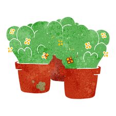 Retro Cartoon Potted Plants Stock Photo
