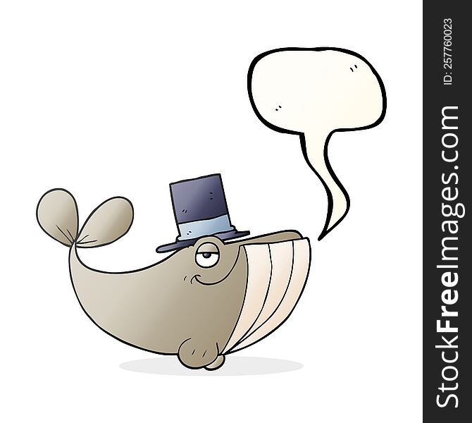 freehand drawn speech bubble cartoon whale wearing top hat