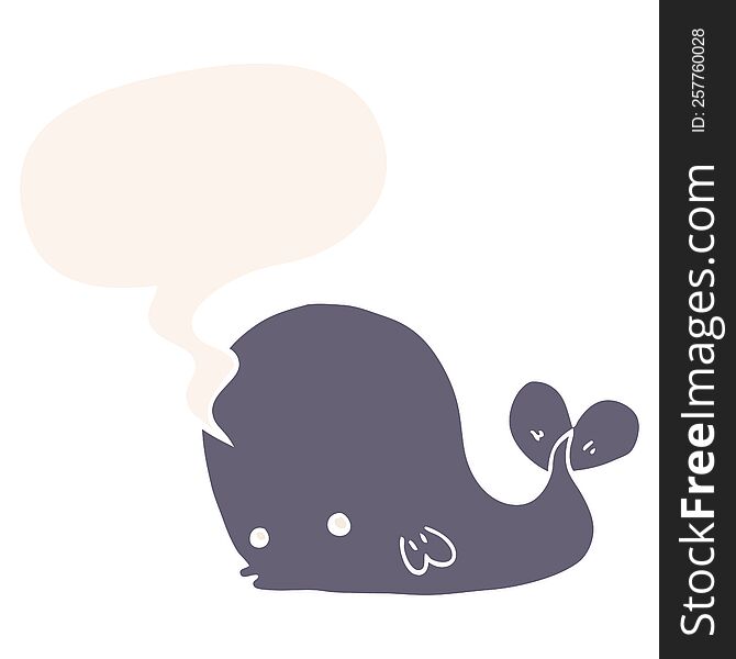 cartoon whale with speech bubble in retro style