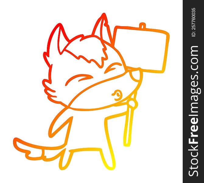 Warm Gradient Line Drawing Cartoon Wolf With Protest Sign