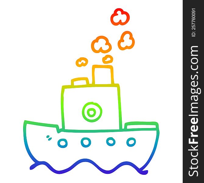 Rainbow Gradient Line Drawing Cartoon Steam Boat