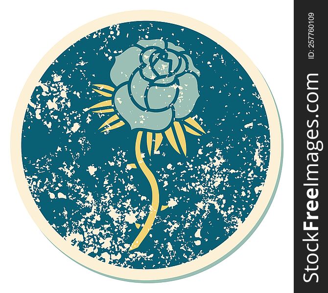 Distressed Sticker Tattoo Style Icon Of A Rose