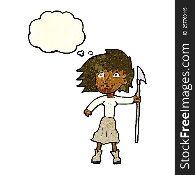 Cartoon Woman With Spear With Thought Bubble