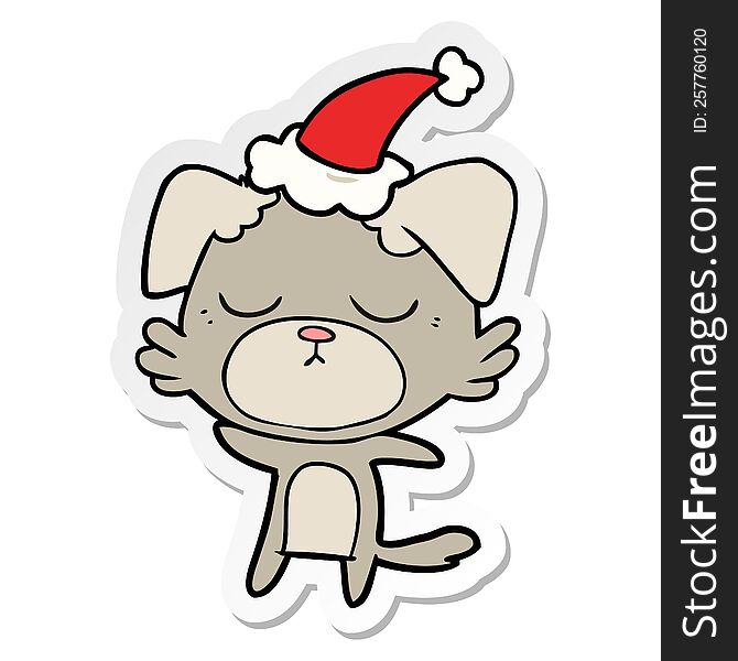 cute hand drawn sticker cartoon of a dog wearing santa hat. cute hand drawn sticker cartoon of a dog wearing santa hat