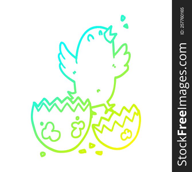 cold gradient line drawing of a cartoon bird hatching from egg