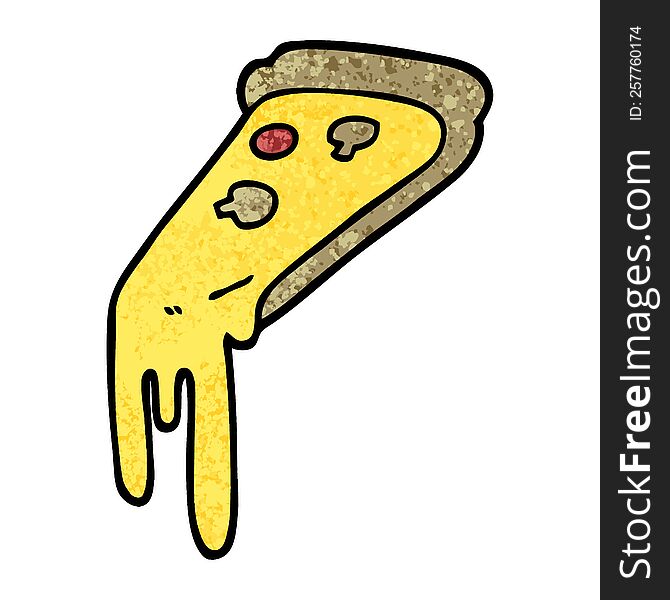 Grunge Textured Illustration Cartoon Pizza Slice