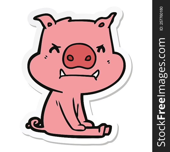 Sticker Of A Angry Cartoon Pig Sitting
