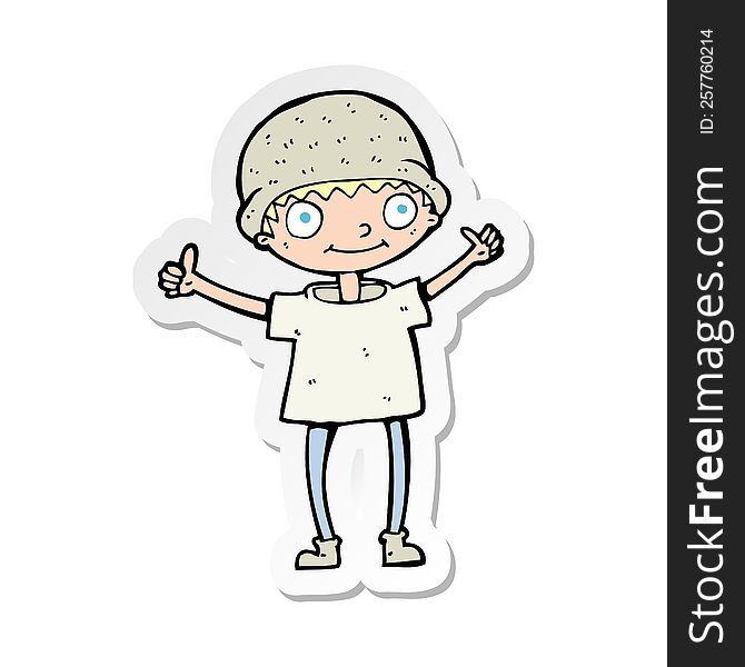 sticker of a cartoon boy with positive attitude