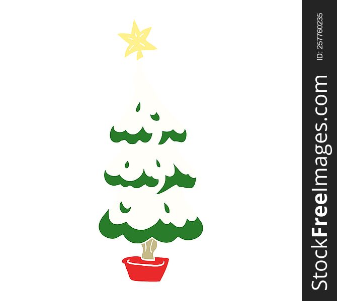 cartoon doodle snowy christmas tree