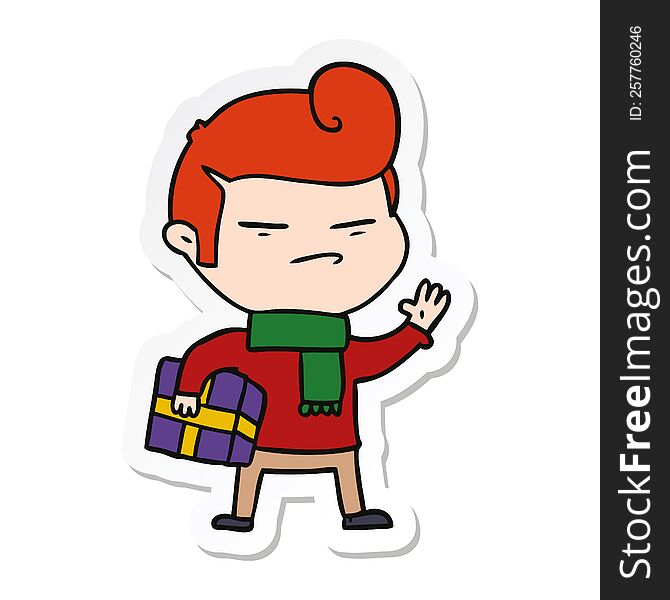 Sticker Of A Cartoon Cool Guy With Fashion Hair Cut