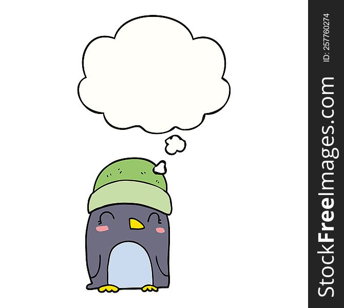 Cute Cartoon Penguin And Thought Bubble