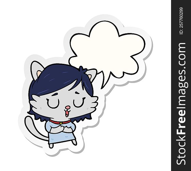 cartoon cat girl and speech bubble sticker