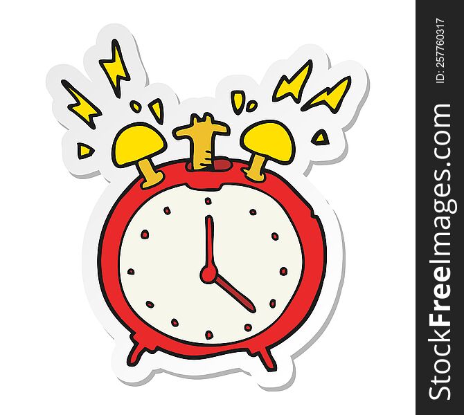 sticker of a cartoon ringing alarm clock