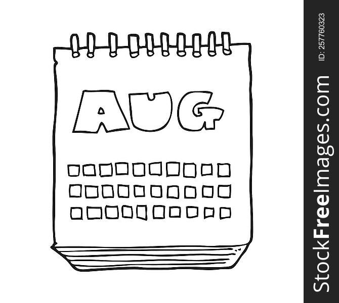 Black And White Cartoon Calendar Showing Month Of August