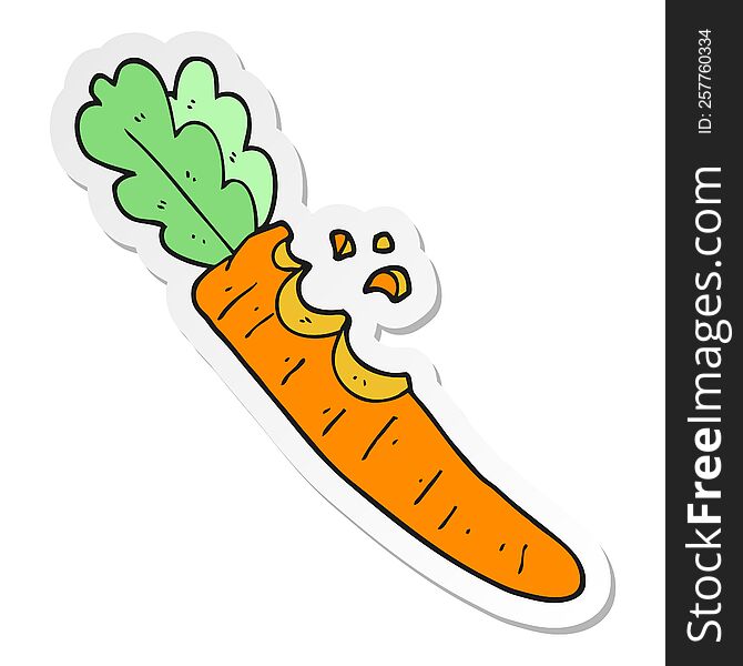sticker of a cartoon bitten carrot