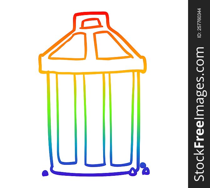 rainbow gradient line drawing of a old metal garbage can