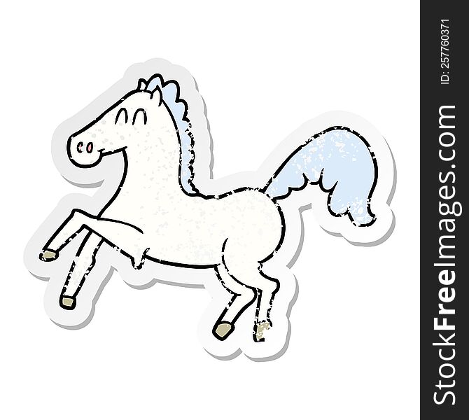 distressed sticker of a cartoon horse rearing up