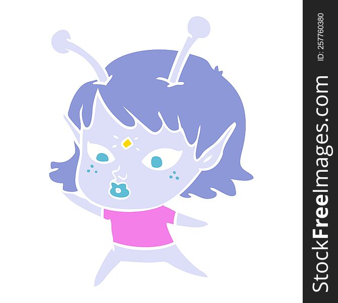 pretty flat color style cartoon alien girl