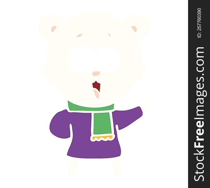 laughing teddy  bear flat color style cartoon in winter clothes