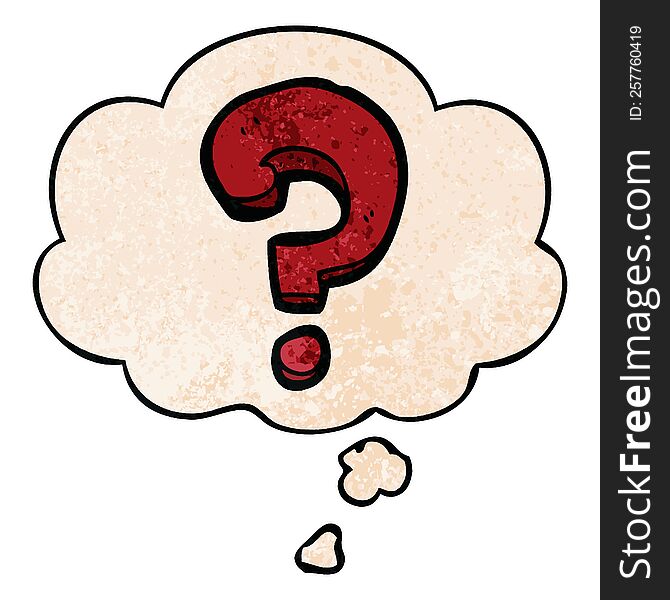 Cartoon Question Mark And Thought Bubble In Grunge Texture Pattern Style