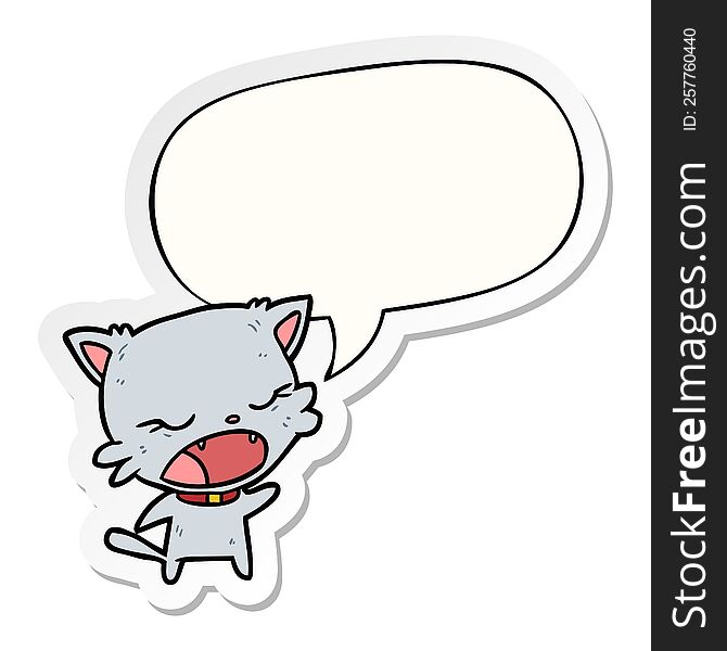 Cute Cartoon Cat Talking And Speech Bubble Sticker