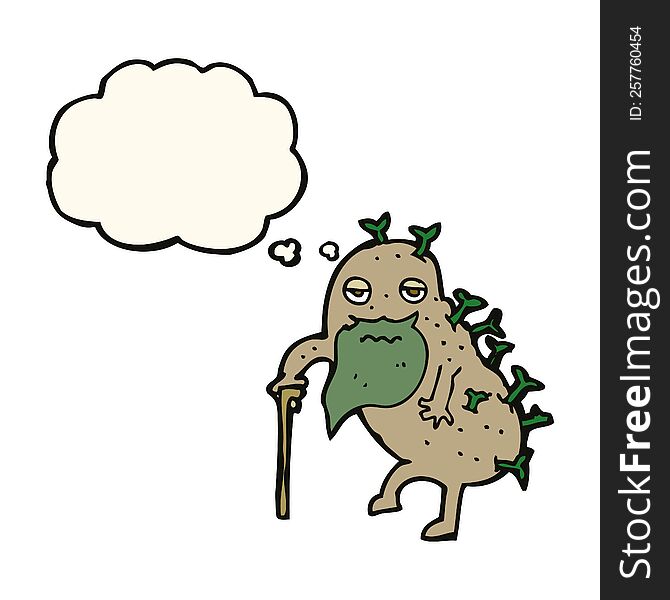 cartoon old potato with thought bubble