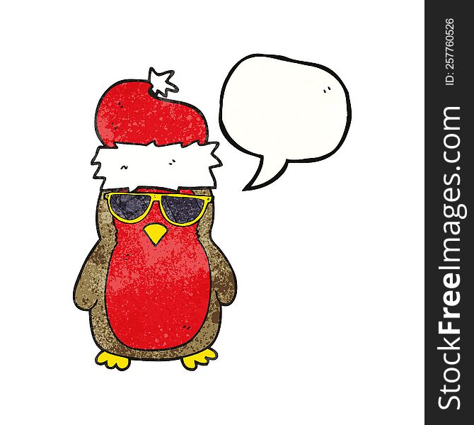 Speech Bubble Textured Cartoon Cool Christmas Robin