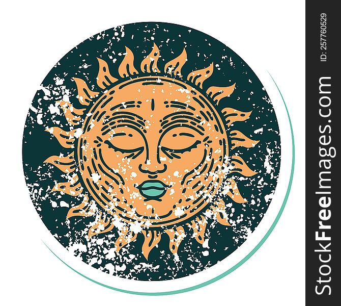 Distressed Sticker Tattoo Style Icon Of A Sun