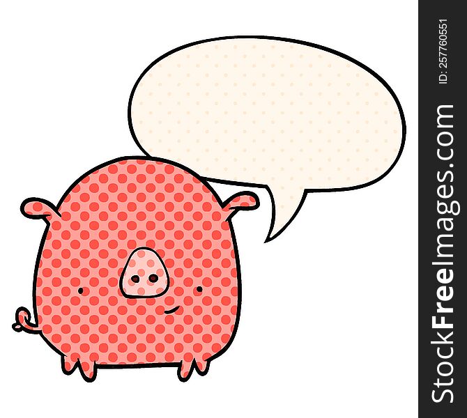 Cartoon Happy Pig And Speech Bubble In Comic Book Style