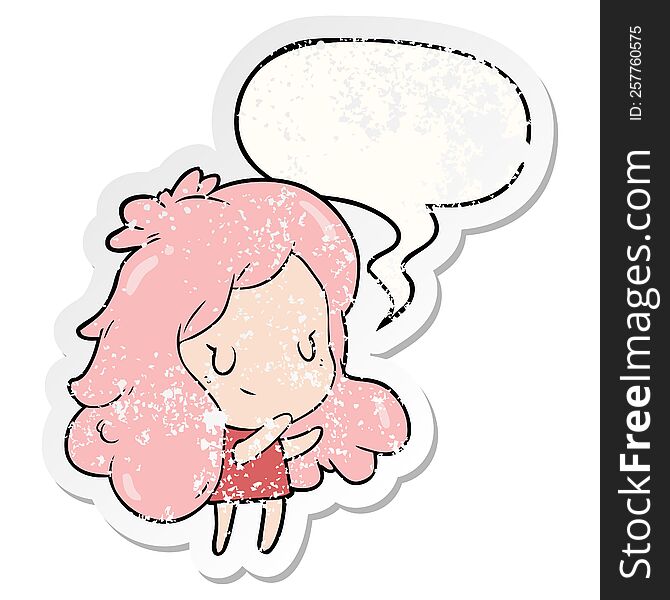 Cute Cartoon Girl And Speech Bubble Distressed Sticker