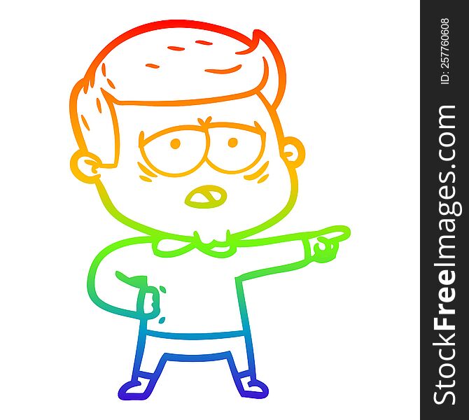Rainbow Gradient Line Drawing Cartoon Tired Man