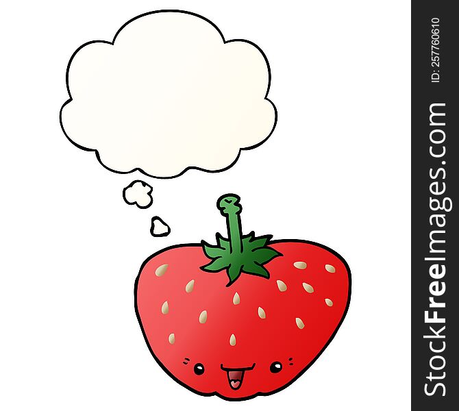 cartoon strawberry with thought bubble in smooth gradient style