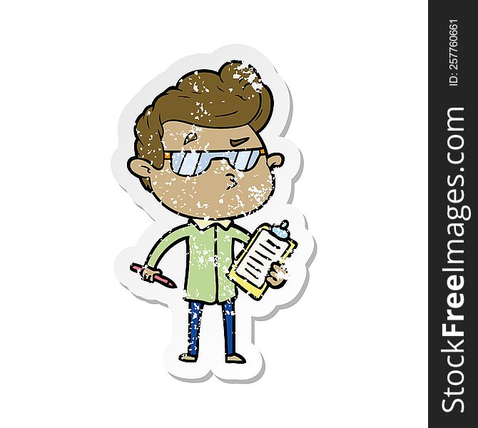 distressed sticker of a cartoon cool guy