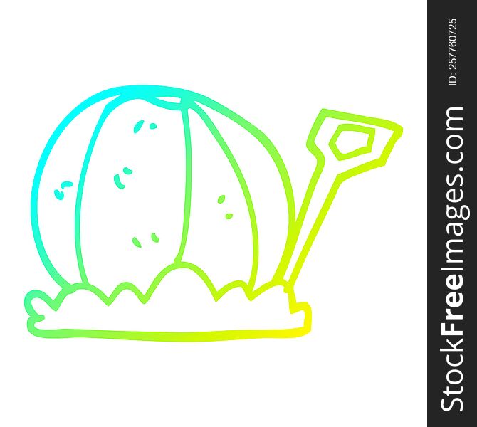 cold gradient line drawing of a cartoon beachball and spade