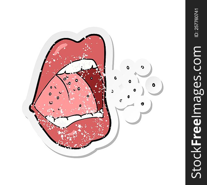 retro distressed sticker of a cartoon sneezing mouth