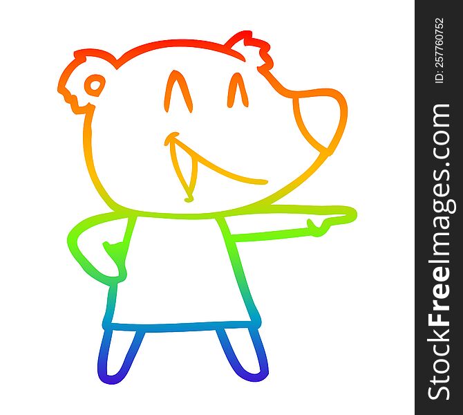 Rainbow Gradient Line Drawing Cartoon Bear In Dress Laughing And Pointing