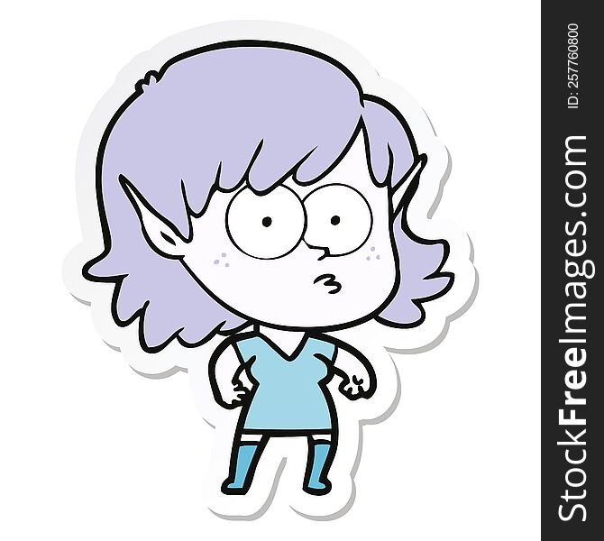 sticker of a cartoon elf girl staring