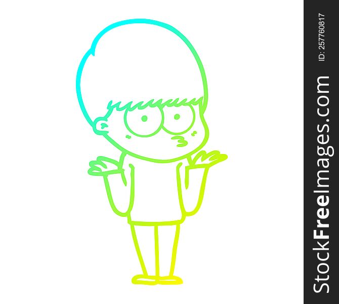 Cold Gradient Line Drawing Confused Cartoon Boy Shrugging Shoulders