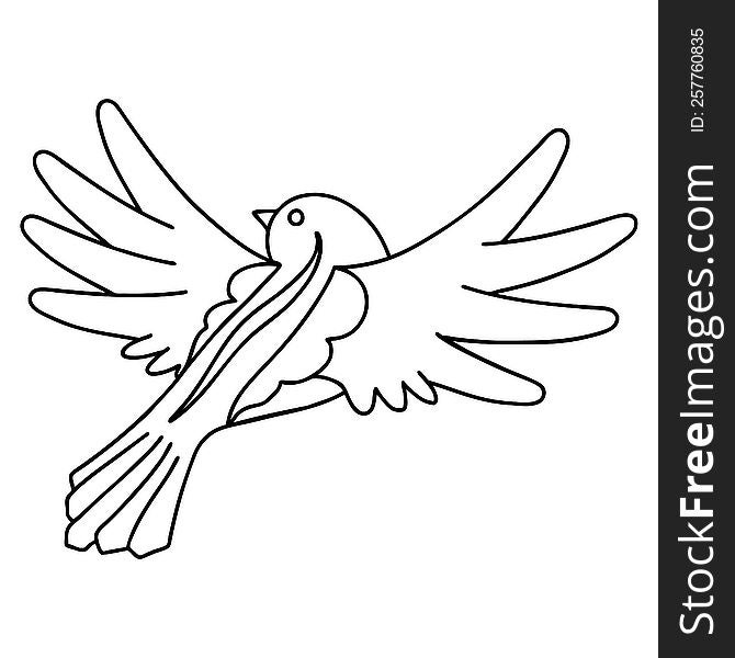 tattoo in black line style of a flying bird. tattoo in black line style of a flying bird