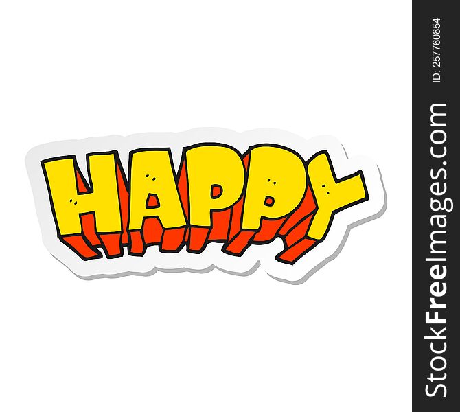 Sticker Of A Cartoon Word Happy