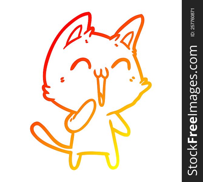 warm gradient line drawing of a happy cartoon cat meowing
