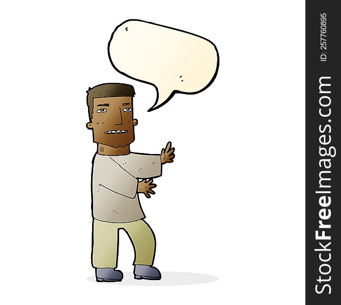 cartoon man gesturing with speech bubble