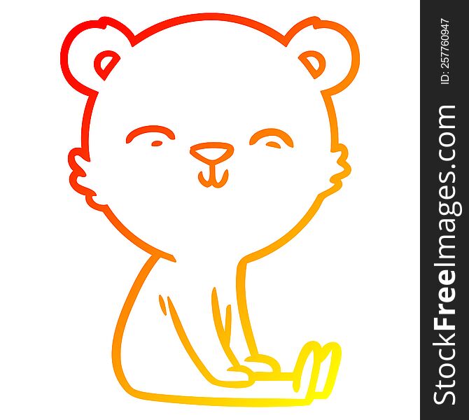Warm Gradient Line Drawing Happy Cartoon Polar Bear Sitting