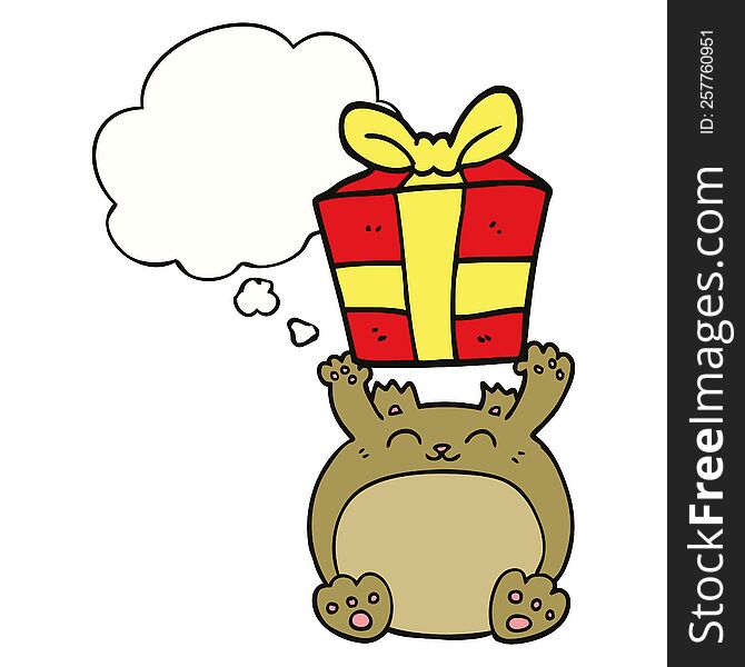 Cute Cartoon Christmas Bear And Thought Bubble