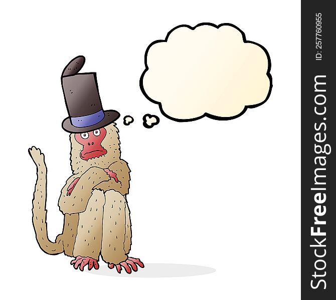 cartoon monkey wearing hat with thought bubble