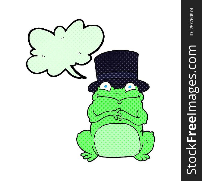 freehand drawn comic book speech bubble cartoon frog in top hat