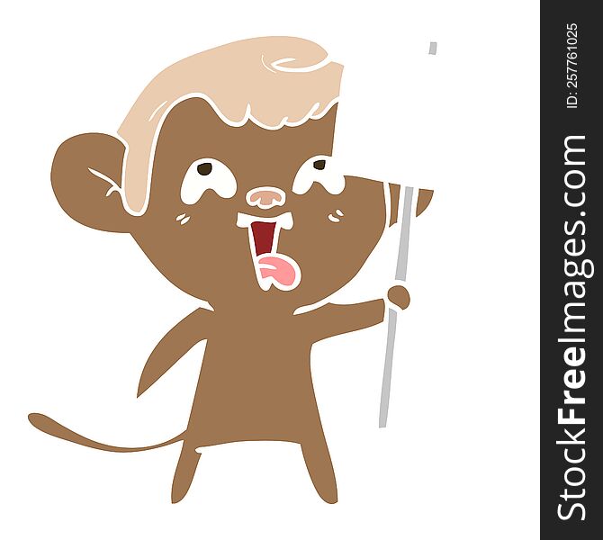 crazy flat color style cartoon monkey with sign