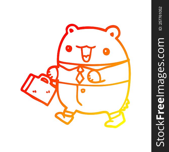 warm gradient line drawing of a cute cartoon business bear