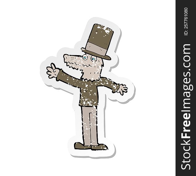 Retro Distressed Sticker Of A Cartoon Werewolf Wearing Hat