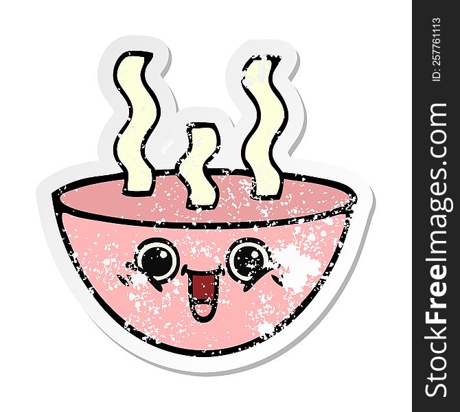 Distressed Sticker Of A Cute Cartoon Bowl Of Hot Soup